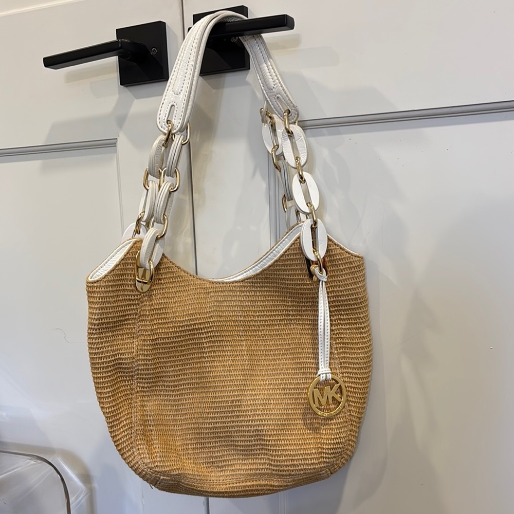 Michael Kors Tan and White Woven Women's Bag